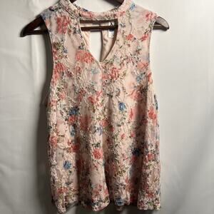 Society Girl Sleeveless Lace Preppy Womens Top Size Large Floral